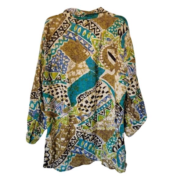 Chico's Vintage Funky Abstract 70s Button Down Shacket  Linen Tunic Plus XL - Picture 2 of 6
